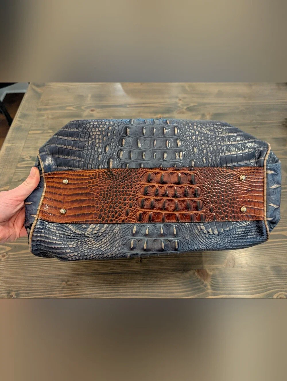 Brahmin Large Blue Brown Croc Satchel Purse Handbag